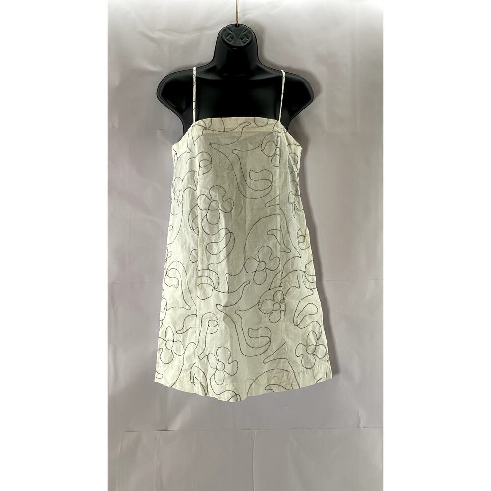 MADEWELL Women's Eyelet White Linen Goldie Straight-Neck Adjustable Dress SZ 0